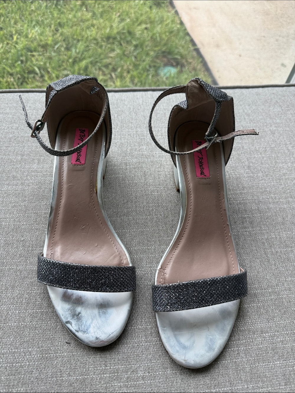 Betsey Johnson Silver Glitter Ankle-Strap Heels